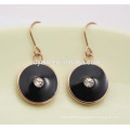 Luxury black enamel round rose gold plated earring with crystal